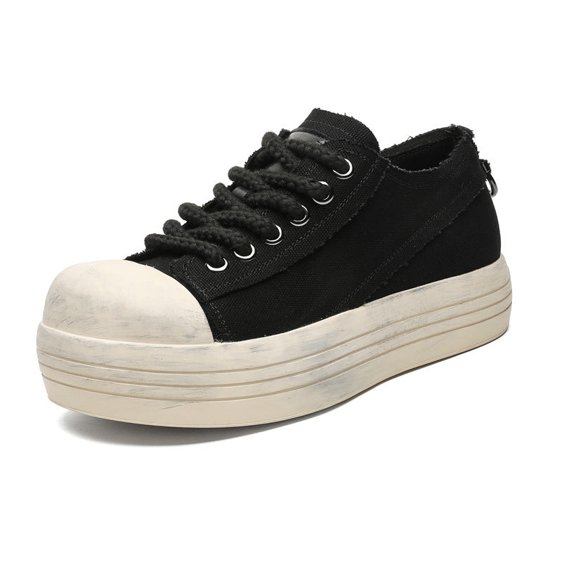 Platform denim sneakers black round toe chunky skater shoes grunge jean trainers