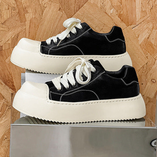 Platform gothic sneakers black faux leather round toe chunky sole skater shoes grunge punk trainers