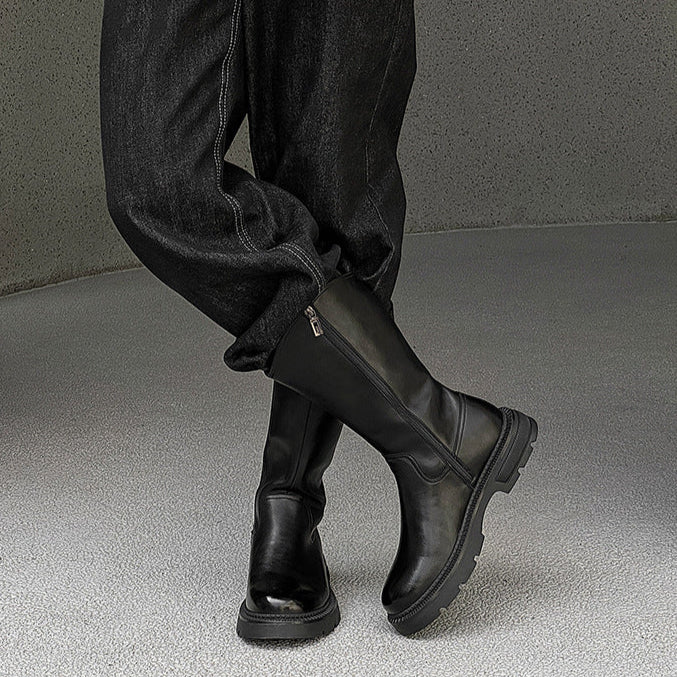 Retro hunter boots black low sole mountain shoes 00s grunge catwalk style faux leather