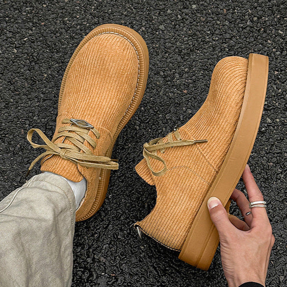 Velvet finish Derby shoes brown textured chunky sole brogues catwalk shoes preppy fashion