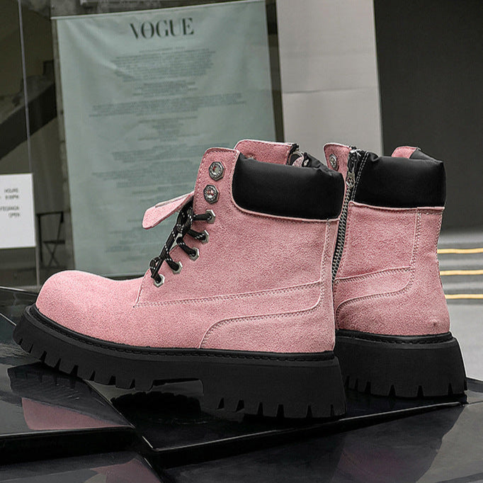 Grunge work boots blue suede feel hiking shoes catwalk mountain trainers