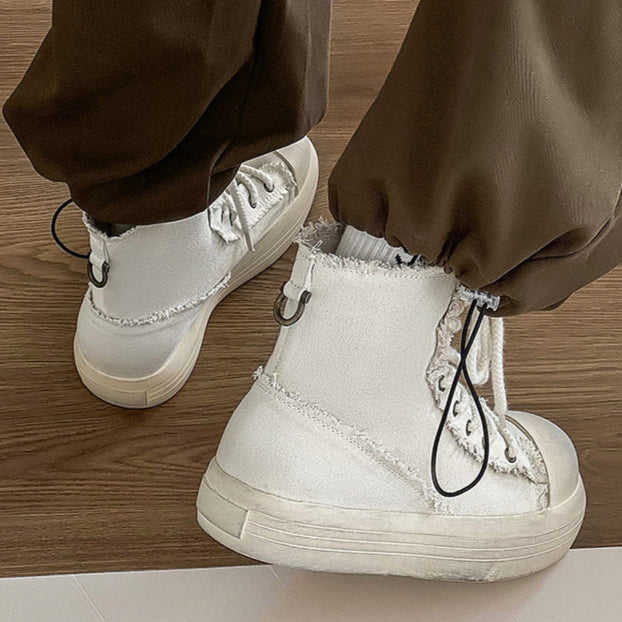 Platform denim boots white platform catwalk jean shoes big sole grunge punk trainers 00s style