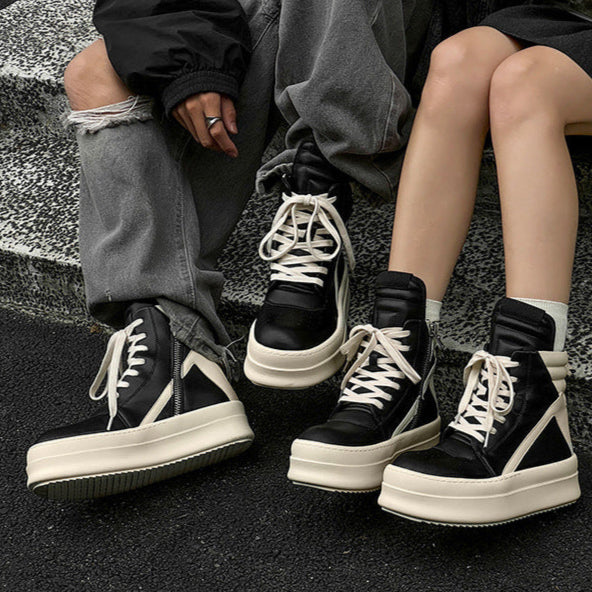 Colour block platform boots faux leather black catwalk punk shoes big sole grunge trainers 00s style