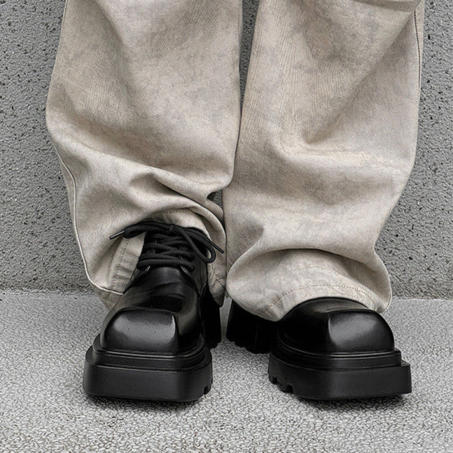 Square toe Derby shoes black chunky sole brogues catwalk shoes grunge fashion boots