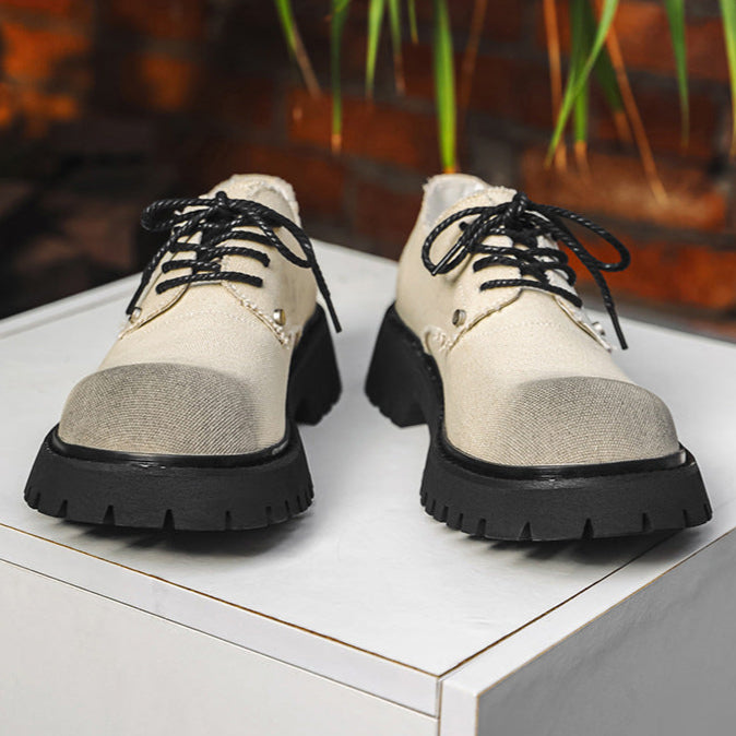 Denim Derby shoes off white round toe denim boots grunge tractor sole casual trainers platform sneakers