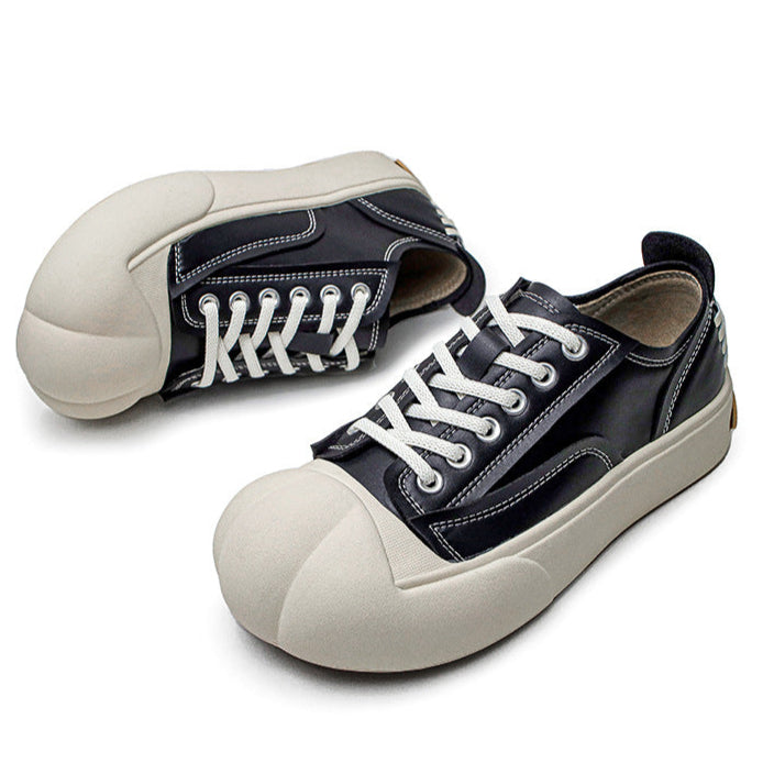 Platform faux leather sneakers grey futuristic round toe chunky sole skater shoes grunge punk trainers