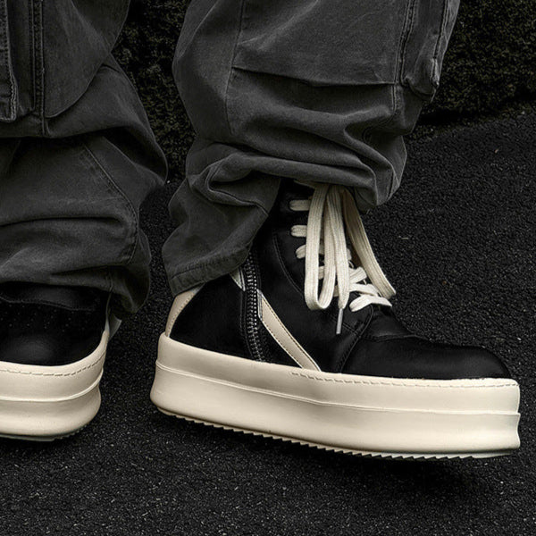 Colour block platform boots faux leather black catwalk punk shoes big sole grunge trainers 00s style