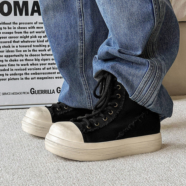 Platform denim boots white platform catwalk jean shoes big sole grunge punk trainers 00s style