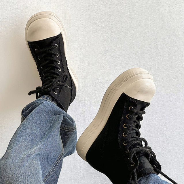 Platform denim boots white platform catwalk jean shoes big sole grunge punk trainers 00s style