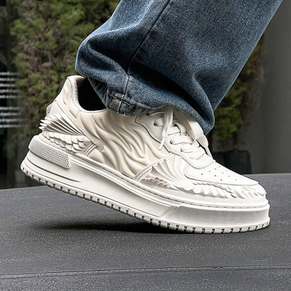 Dragon sneakers white 3D printed Japanese trainers chunky sole skater shoes