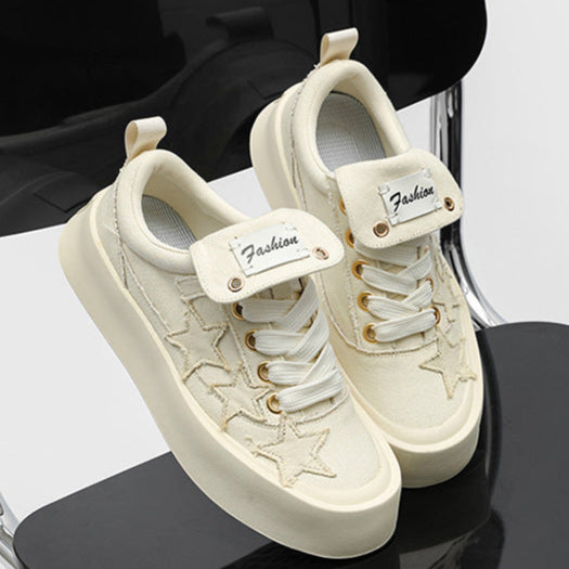 Star patchwork denim sneakers black denim shoes chunky sole hip-hop trainers 00s style