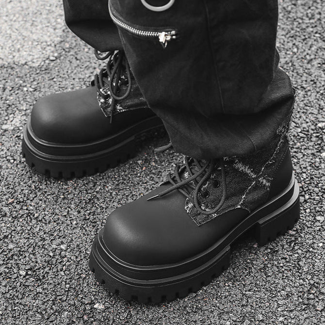 Utility denim finish boots black tractor platform catwalk shoes big sole grunge punk trainers 90s style