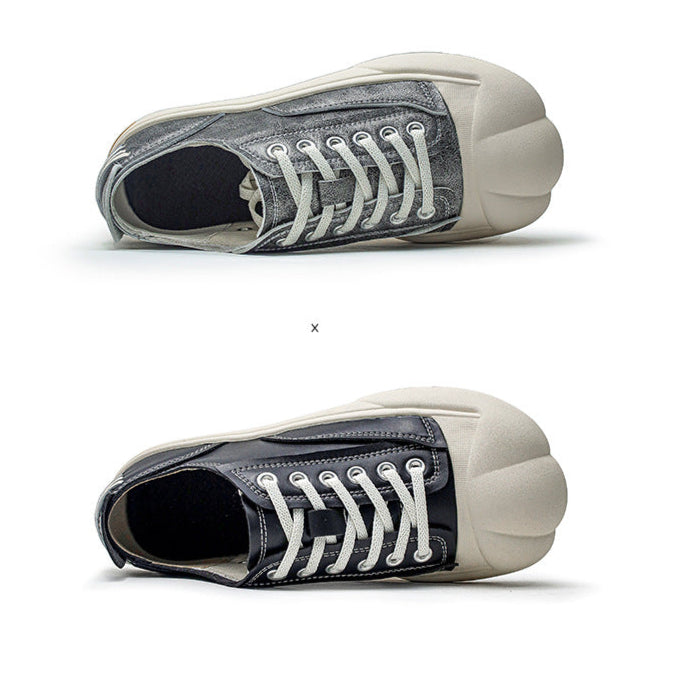 Platform faux leather sneakers grey futuristic round toe chunky sole skater shoes grunge punk trainers