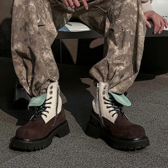 Grunge work boots brown suede finish hiking shoes edgy mountain trainers