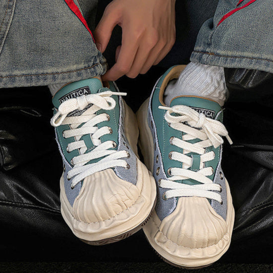 Melted platform sneakers orange round toe chunky skater shoes grunge rapper trainers