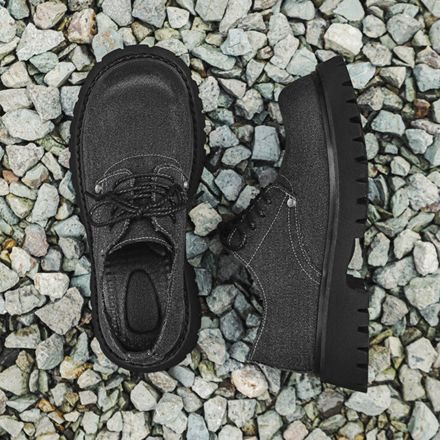 Denim Derby shoes off white round toe denim boots grunge tractor sole casual trainers platform sneakers