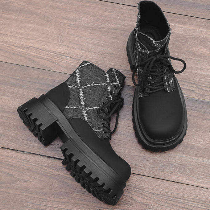 Utility denim finish boots black tractor platform catwalk shoes big sole grunge punk trainers 90s style