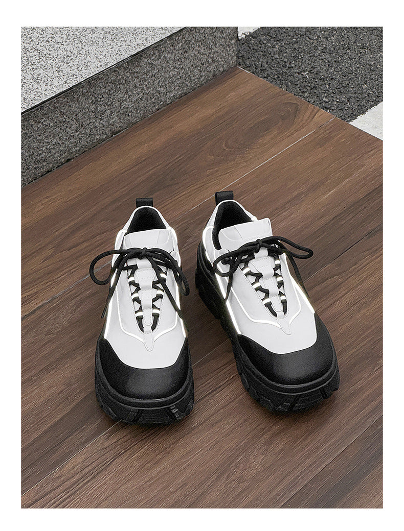 Reflective platform sneakers black hiking style shoes mountain boots grunge retro skiing fashion catwalk trainers