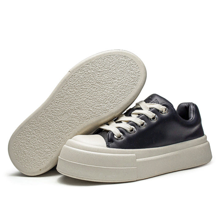 Platform skater shoes black faux leather round toe chunky sole sneakers grunge punk rocker trainers