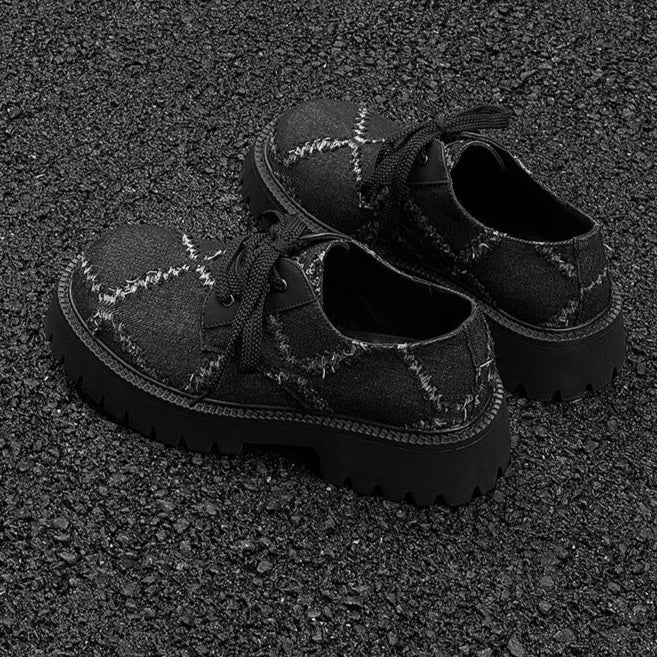 Distressed denim smart shoes grey ripped grunge Derby boots classic smart retro sneakers