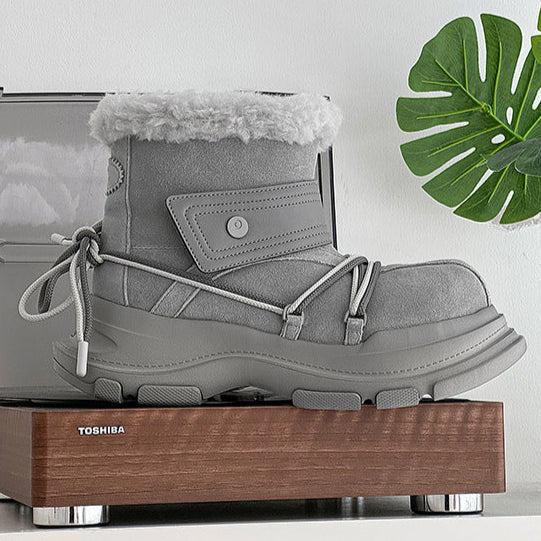 Fluffy lining winter boots grey edgy platform mountain trainers grunge retro skiing shoes