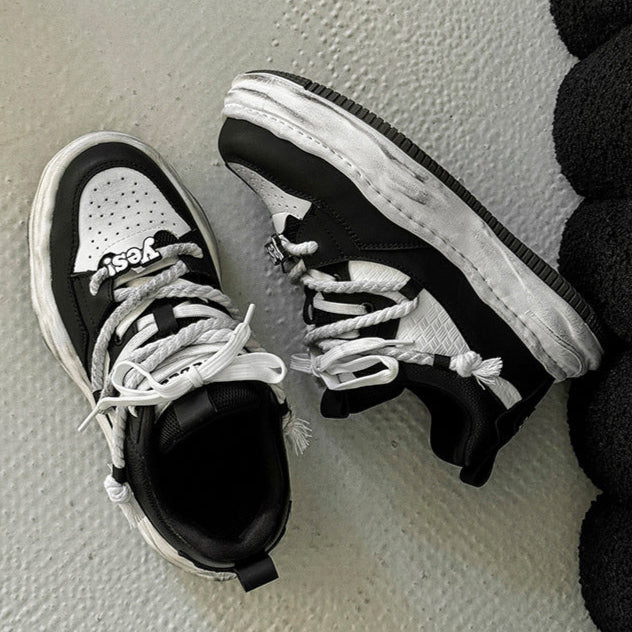 Melted platform sneakers black round toe chunky skater shoes grunge hip-hop trainers