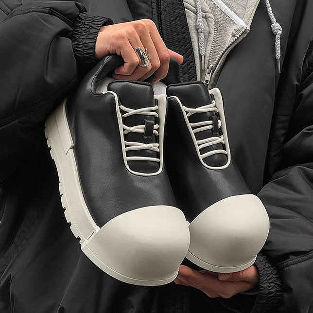 Platform gothic shoes black round toe chunky sole skater sneakers grunge punk faux leather trainers