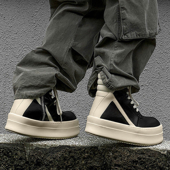 Colour block platform boots faux leather black catwalk punk shoes big sole grunge trainers 00s style