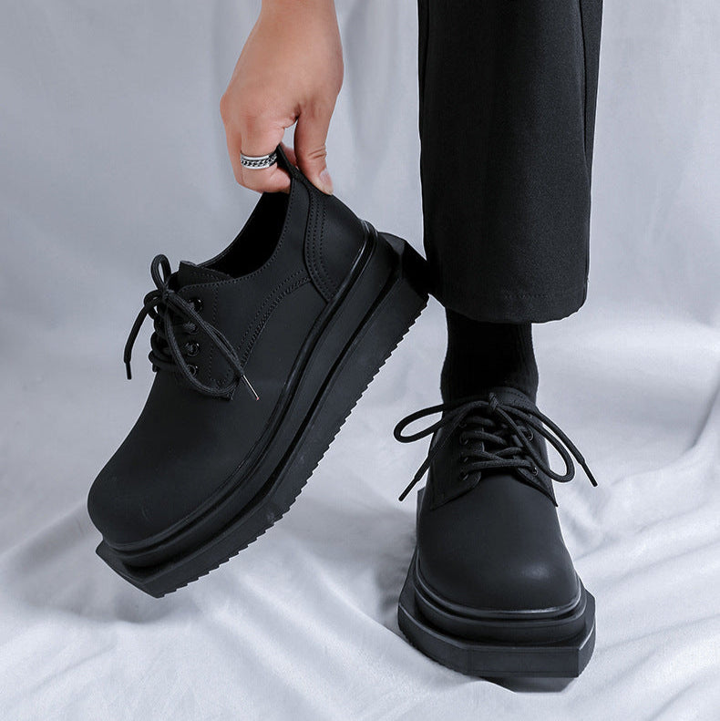 Asymmetric platform patent faux leather shoes black shiny round toe chunky sole catwalk shoes grunge fashion boots