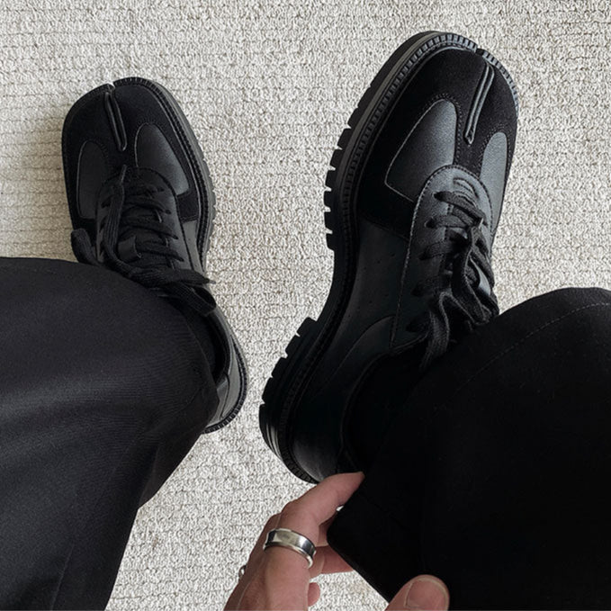 Tabi trainers black real leather unisex split toe sneakers casual style sports loafers edgy outdoor shoes