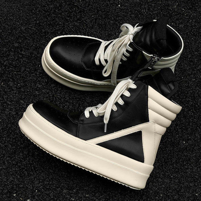 Colour block platform boots faux leather black catwalk punk shoes big sole grunge trainers 00s style