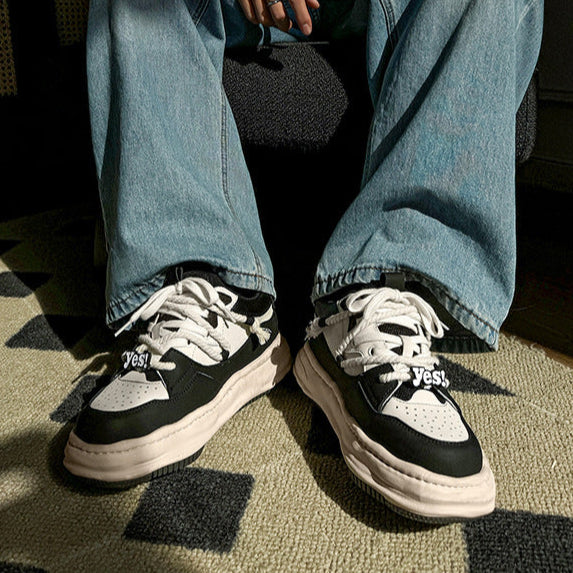 Melted platform sneakers black round toe chunky skater shoes grunge hip-hop trainers