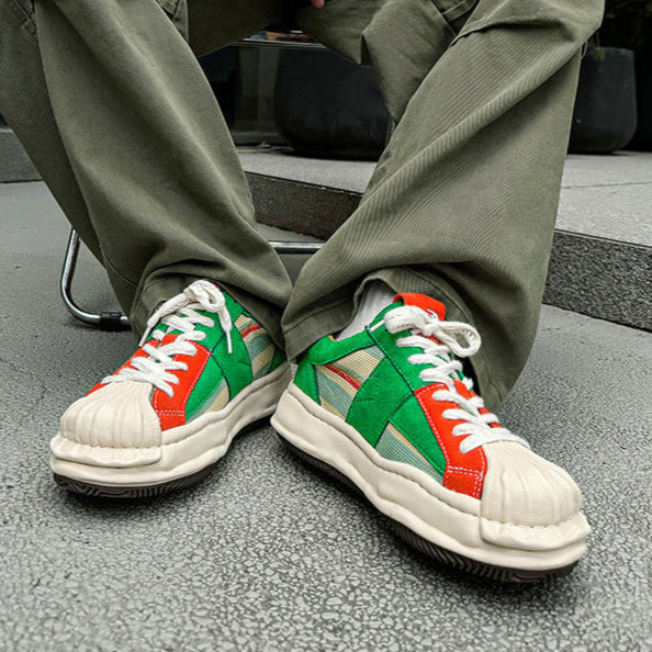 Melted platform denim sneakers rainbow  round toe chunky skater shoes grunge suede feel LGBT trainers