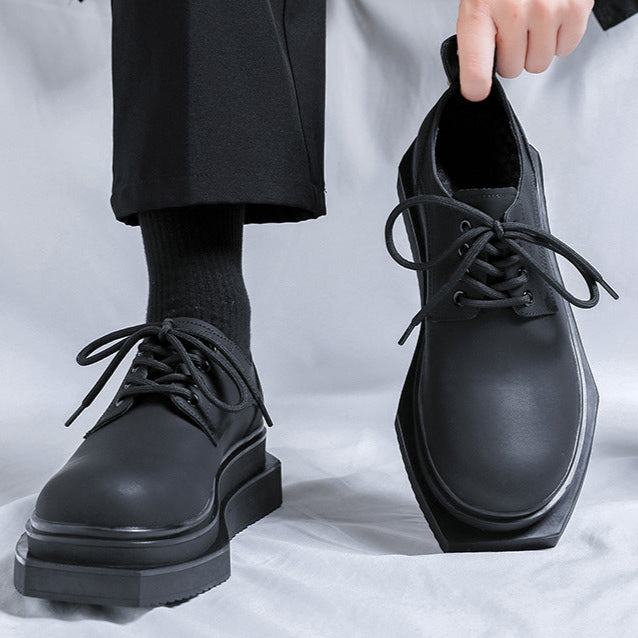 Asymmetric platform patent faux leather shoes black shiny round toe chunky sole catwalk shoes grunge fashion boots