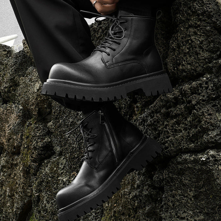 Classic grunge Derby boots black chunky sole punk rocker platform shoes