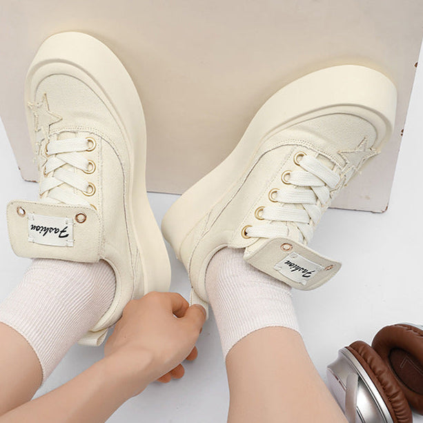 Star patchwork denim sneakers black denim shoes chunky sole hip-hop trainers 00s style