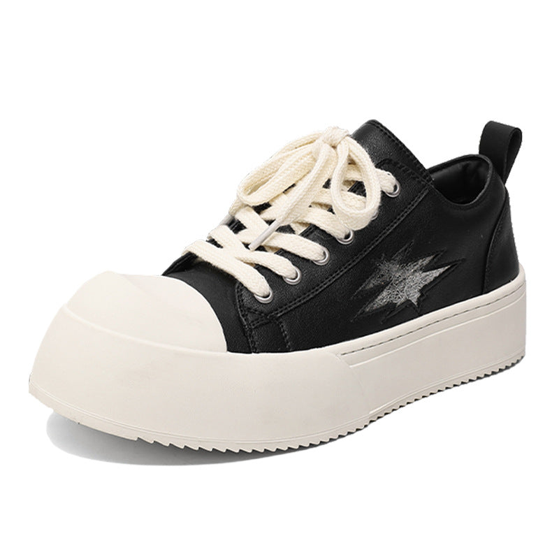 Platform faux leather sneakers black round toe chunky sole skater shoes grunge punk trainers