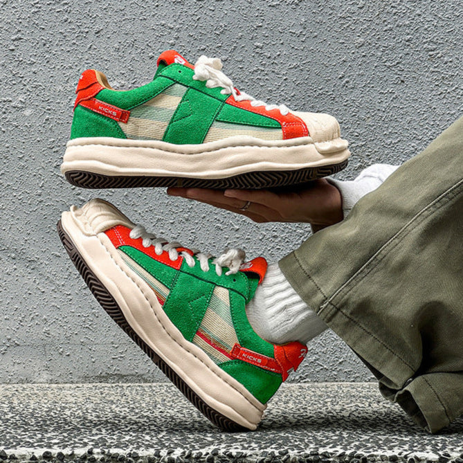 Melted platform denim sneakers rainbow  round toe chunky skater shoes grunge suede feel LGBT trainers