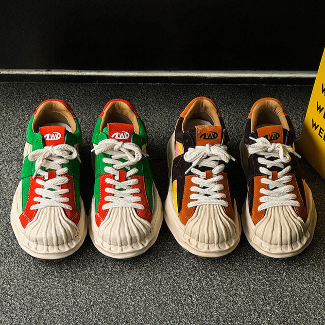 Melted platform denim sneakers rainbow  round toe chunky skater shoes grunge suede feel LGBT trainers