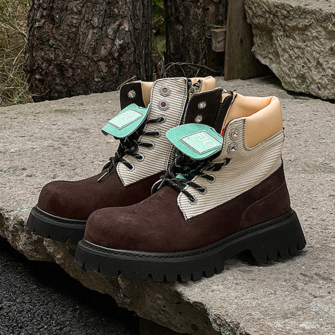 Grunge work boots brown suede finish hiking shoes edgy mountain trainers