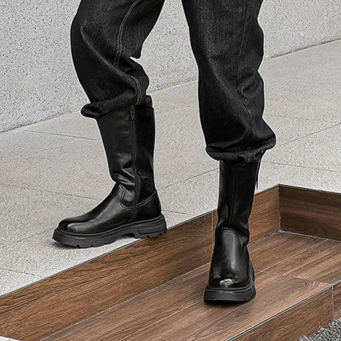 Retro hunter boots black low sole mountain shoes 00s grunge catwalk style faux leather