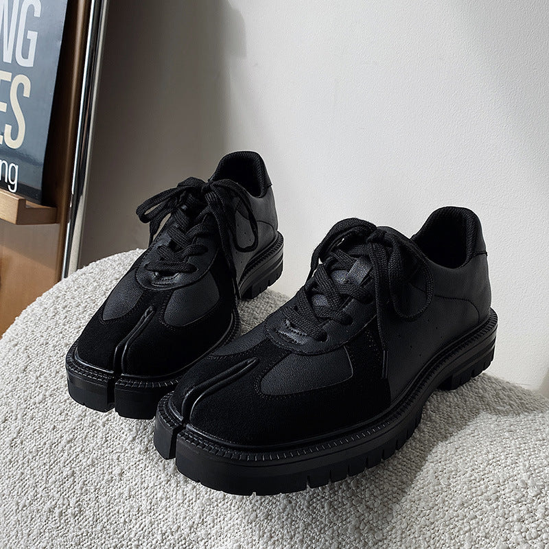 Tabi trainers black real leather split toe shoes casual style sports loafers edgy outdoor mules