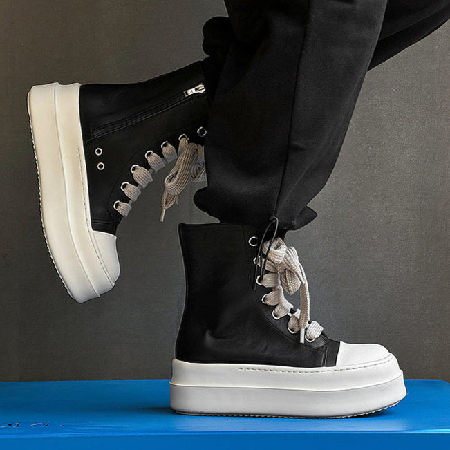 Punk rocker platform boots faux leather black catwalk shoes big sole grunge trainers 00s style