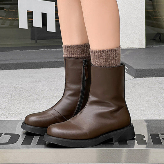 Retro hunter boots brown low sole mountain shoes 00s grunge style faux leather