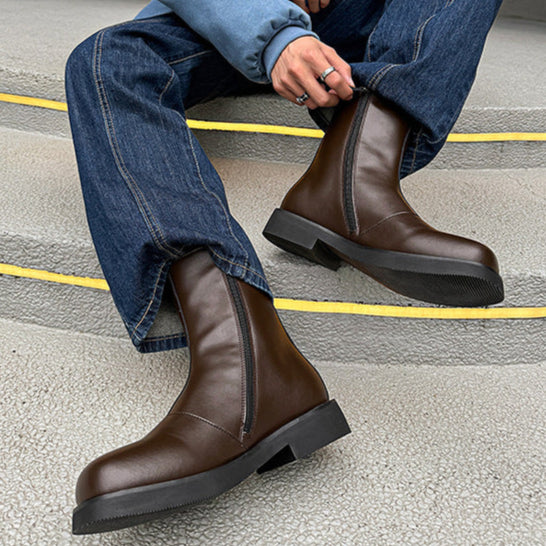 Retro hunter boots brown low sole mountain shoes 00s grunge style faux leather