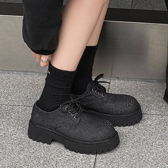 Distressed denim Derby shoes grey ripped grunge jean boots classic smart retro sneakers