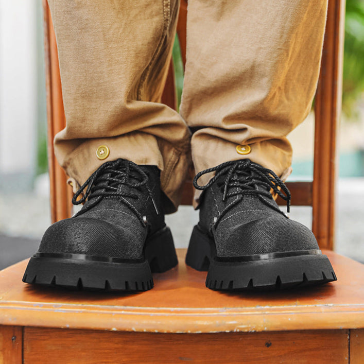 Denim Derby shoes off white round toe denim boots grunge tractor sole casual trainers platform sneakers