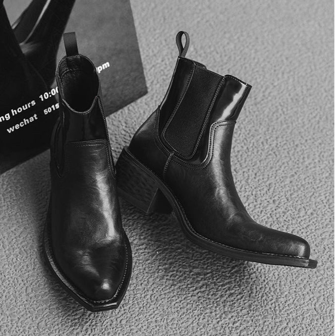 J toe unisex boots faux leather cowboy shoes high heel pointy toe Chelsea boot