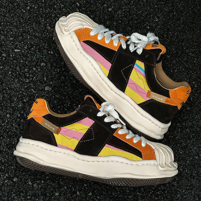 Melted platform denim sneakers rainbow  round toe chunky skater shoes grunge suede feel LGBT trainers