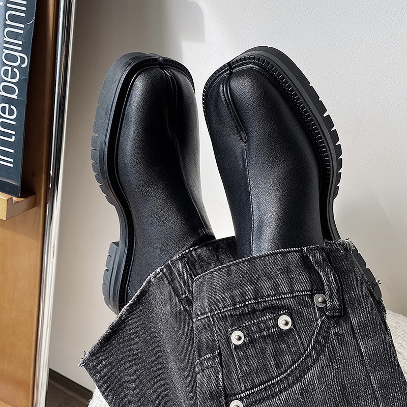 Slip on Tabi shoes black inner leather smart style split toe loafers lightweight edgy outdoor mules